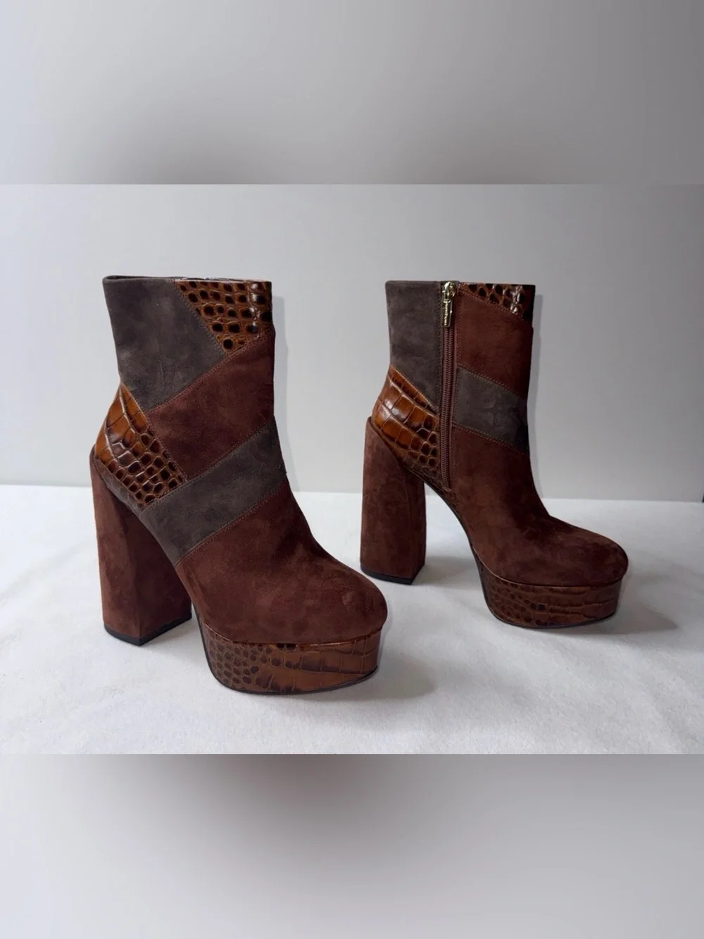 Women's Brown Suede Platform Ankle Boots